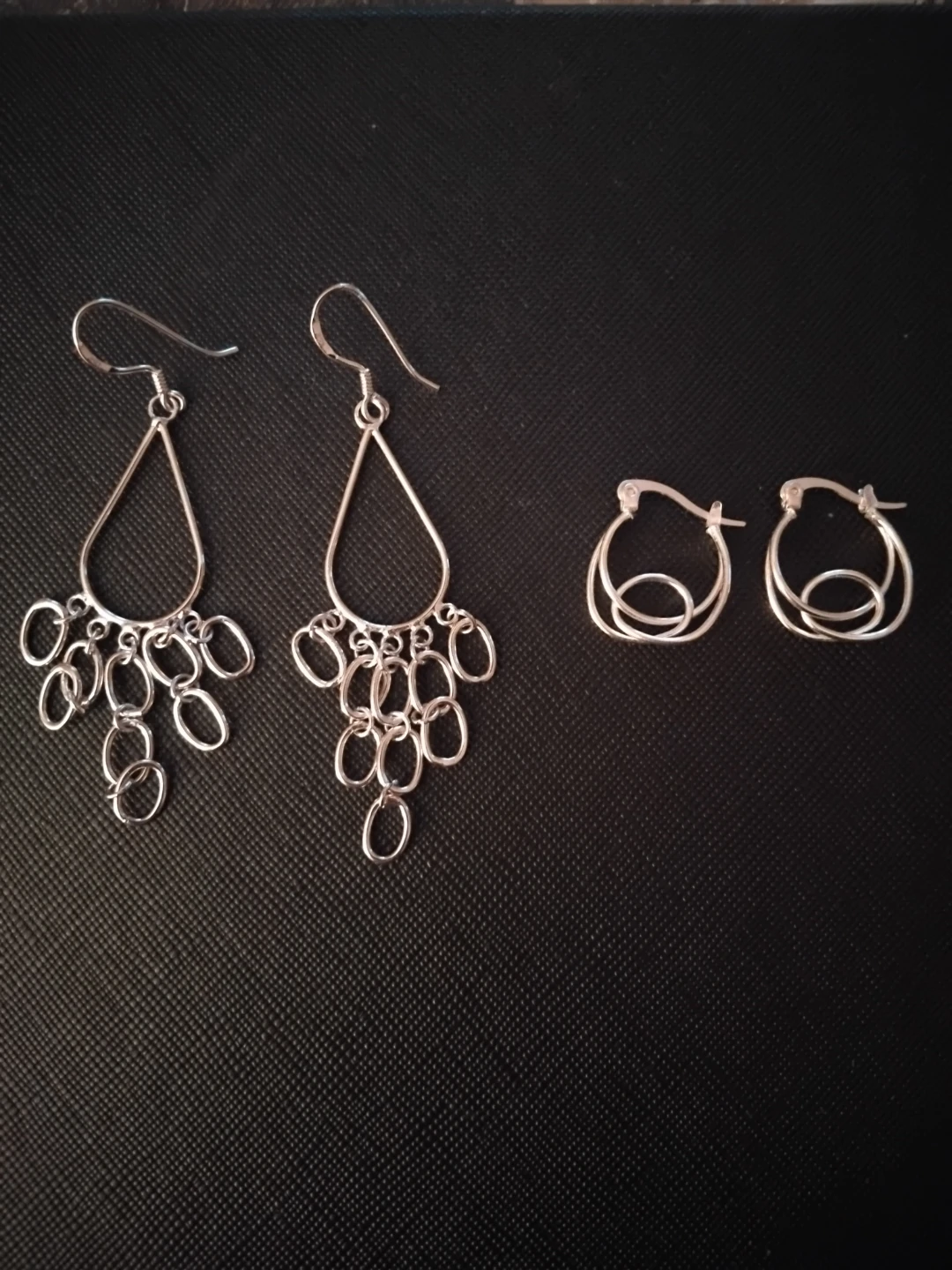 Sterling Silver Dangle Earrings and Hoop Earrings Set