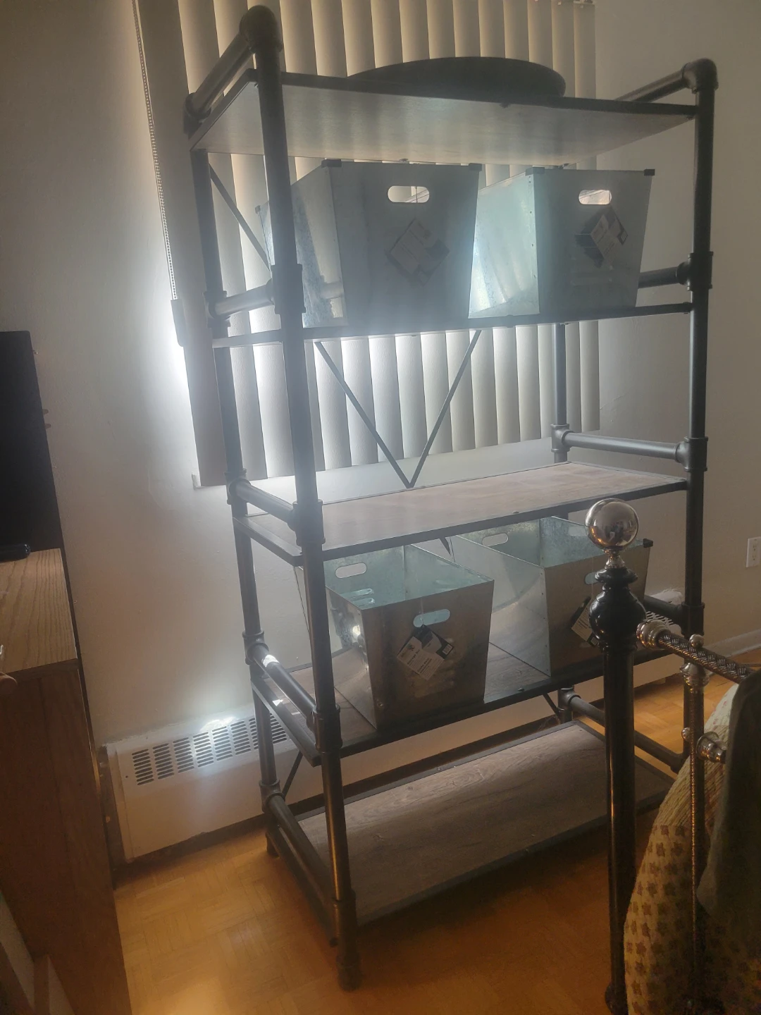 Industrial Pipe Bookshelf with Bins