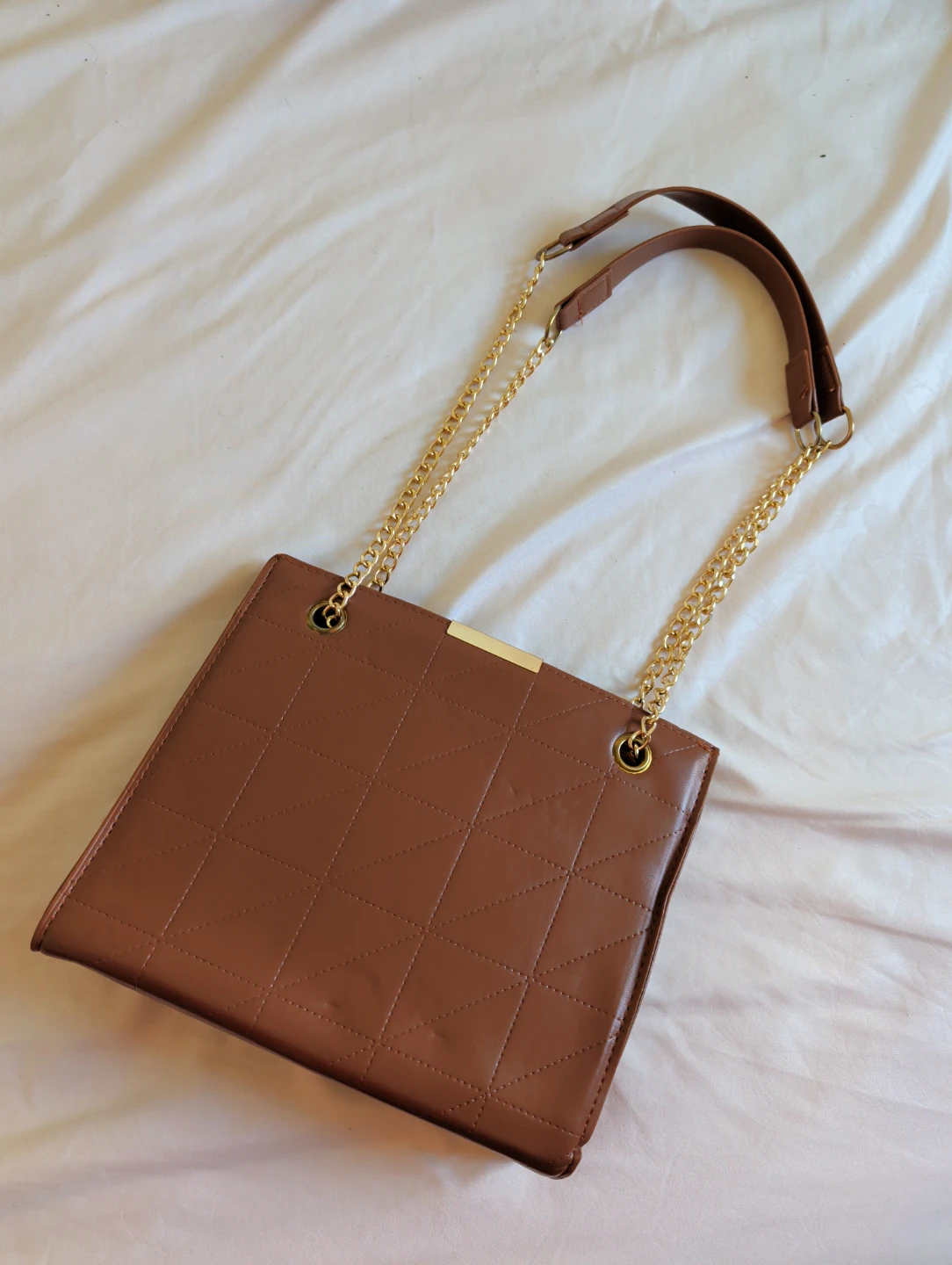 Brown Faux Leather Shoulder Mini Purse/bag with Gold Chain - photo 2
