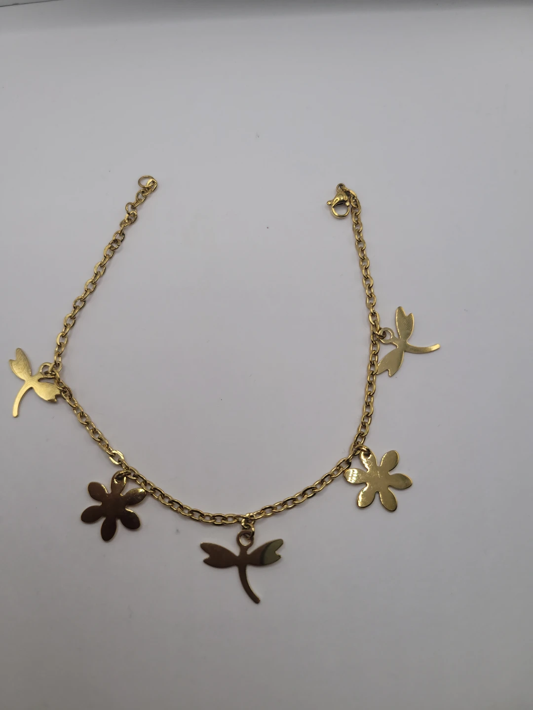 Gold Tone Dragonfly & Flower Charm Anklet - photo 2