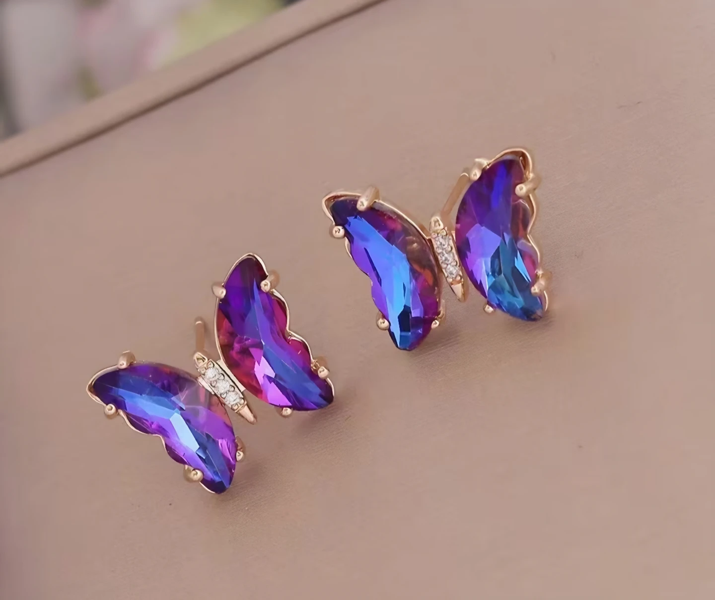 New Deep Purple Glass Butterfly Post Earrings