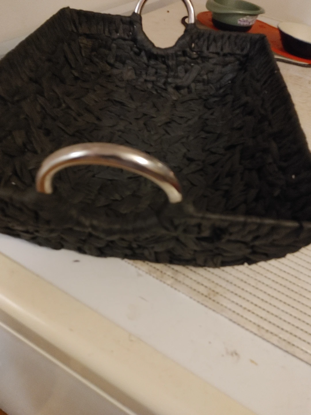 Woven Black Basket with Metal Handles - photo 3