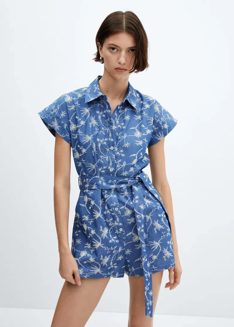 Mango Blue Embroidered Short Romper XS - photo 3
