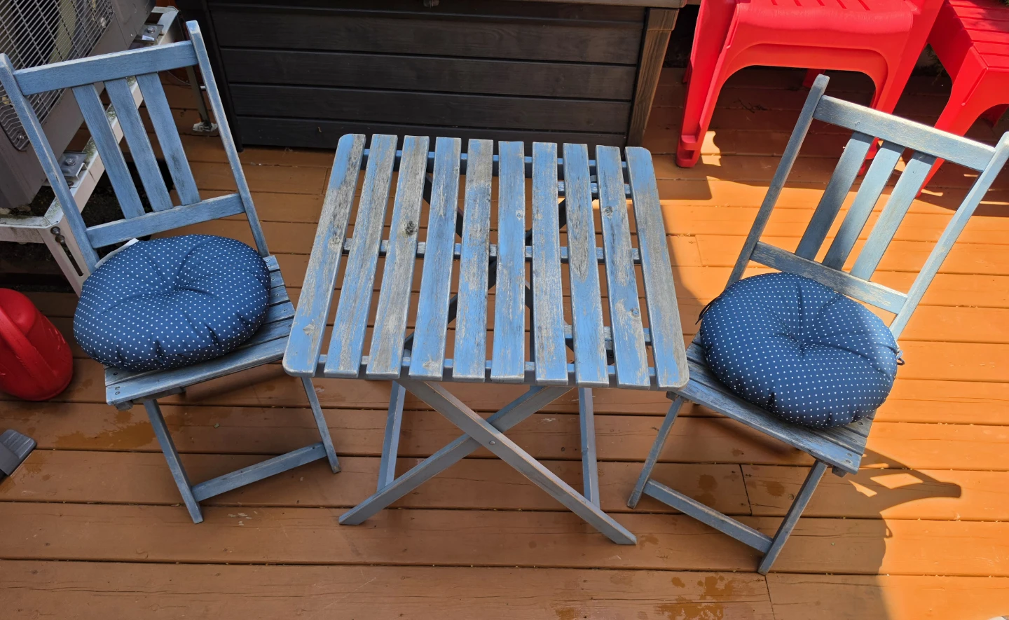 Wooden Bistro Folding Table and Chairs Set - Blue - photo 2