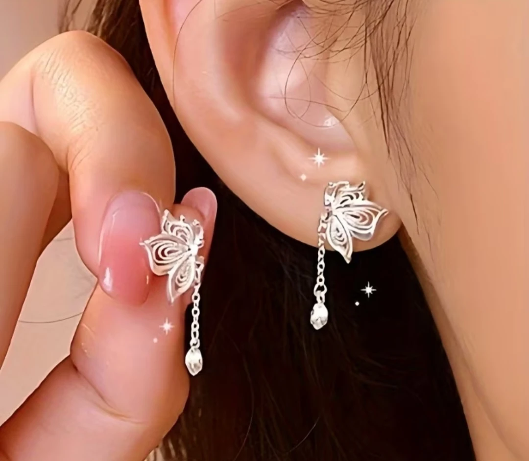Elegant Hollow Butterfly Tassel Earrings