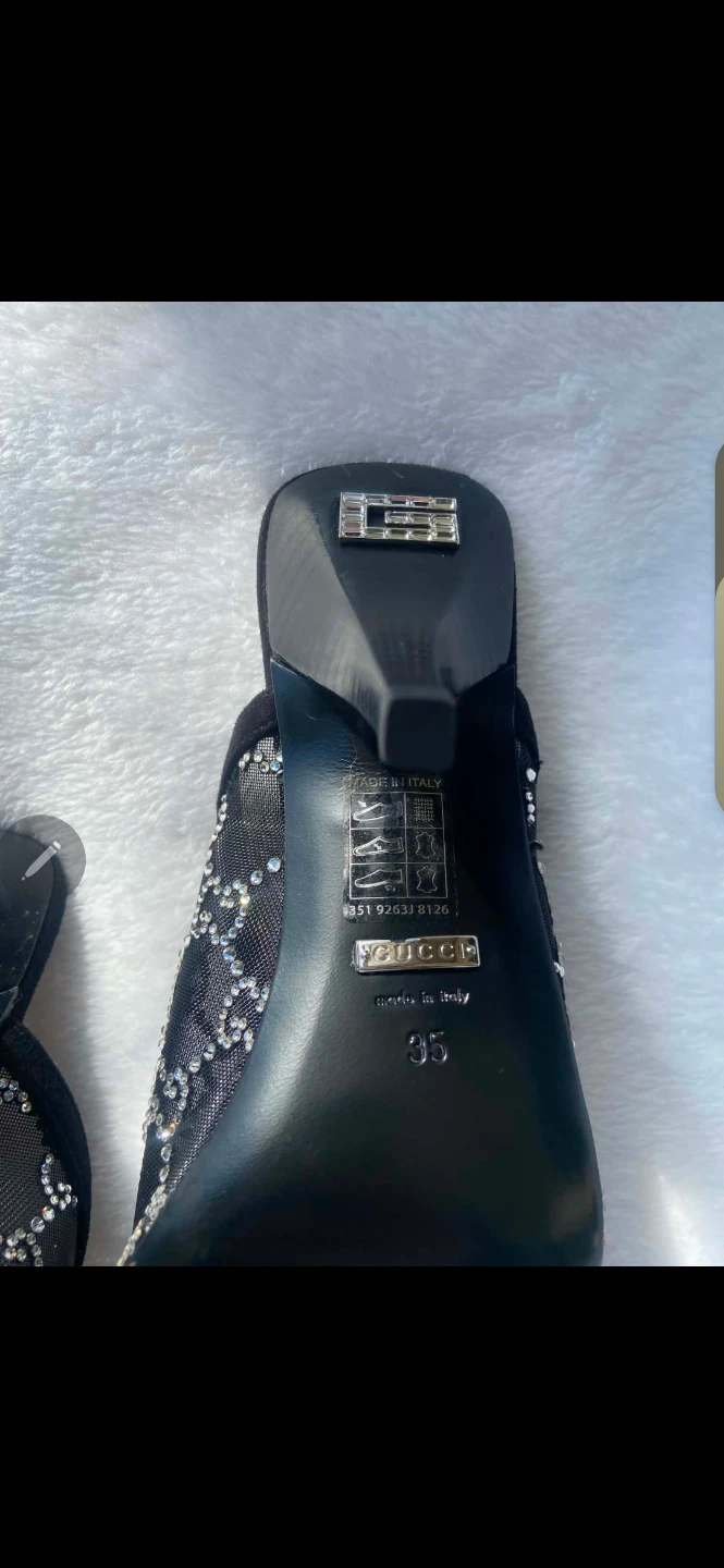 (Women) Gucci GG Crystal Heeled Sandal Black Mesh - photo 3