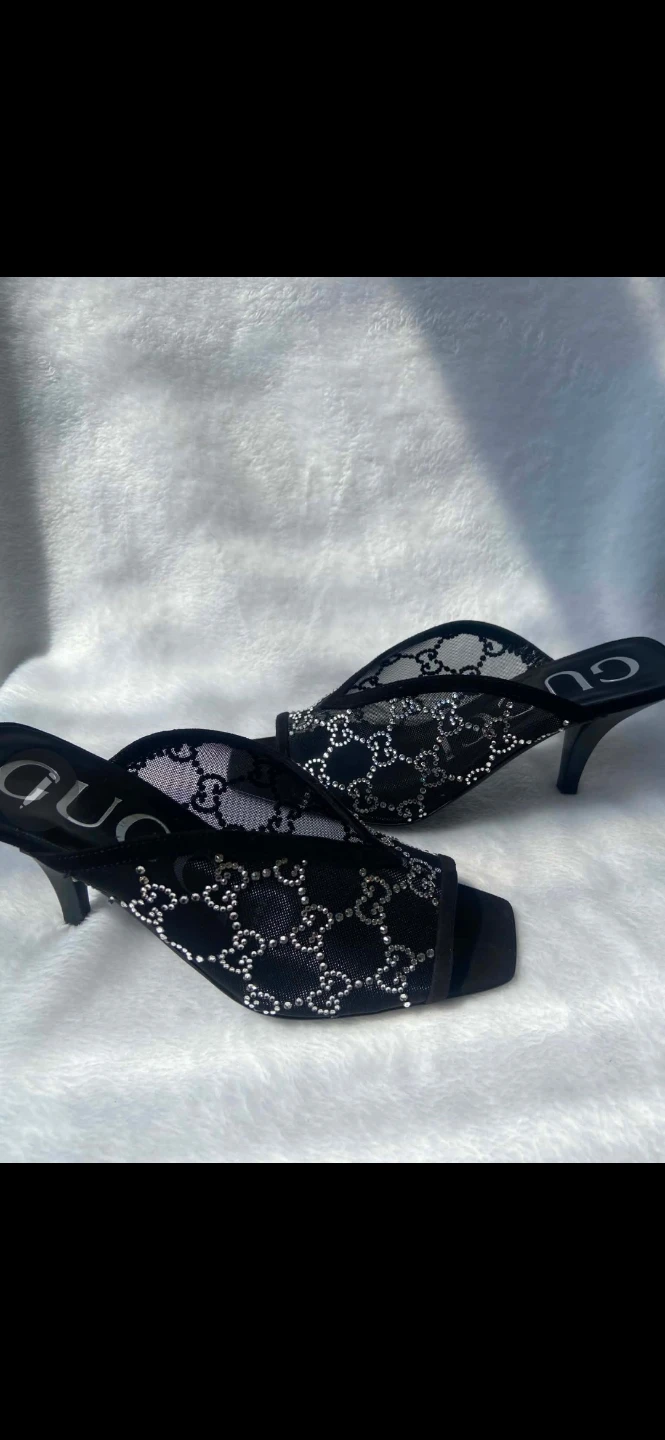 (Women) Gucci GG Crystal Heeled Sandal Black Mesh - photo 4