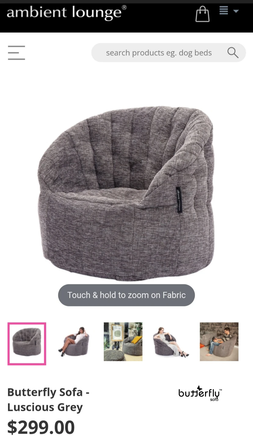 Ambient Lounge Butterfly Sofa - Luscious Grey Bean Bag Chair - photo 3
