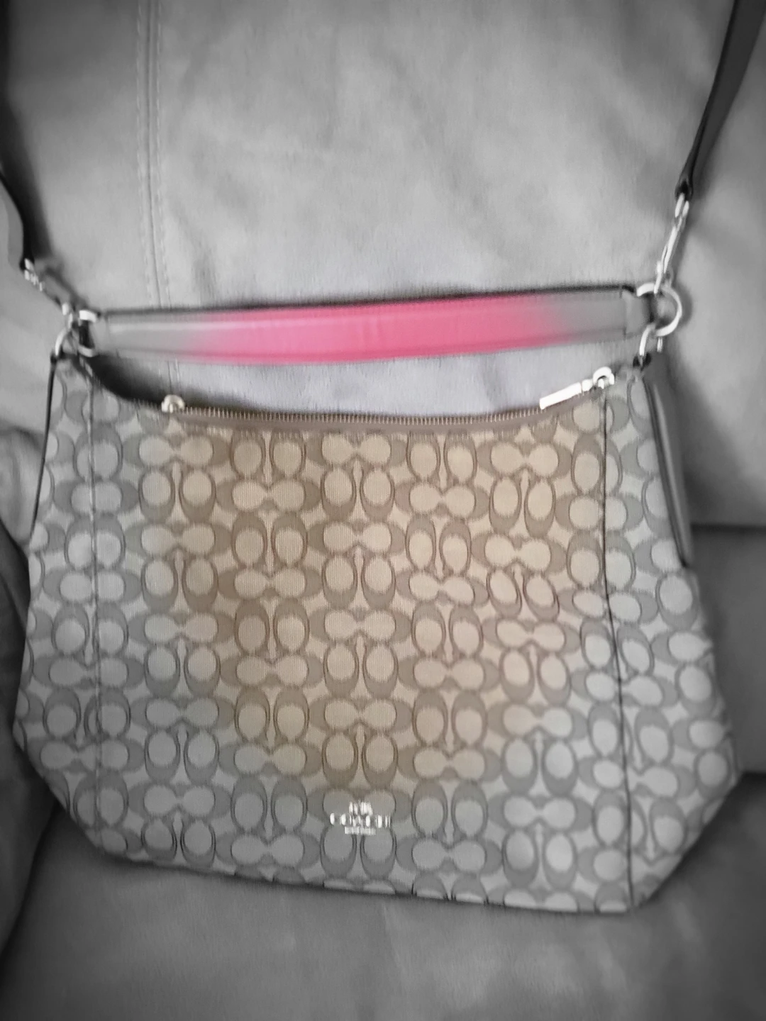 Coach Signature Pattern Shoulder Bag with Pink Accent - photo 2
