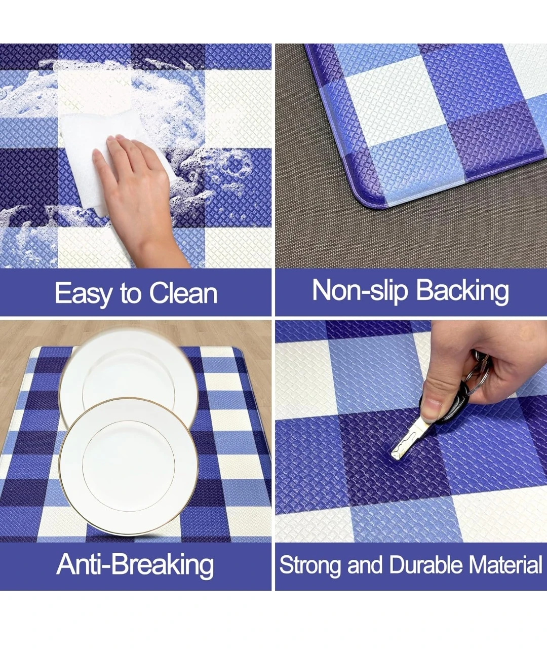 Navy Blue and White Buffalo Plaid Kitchen Mat - photo 2