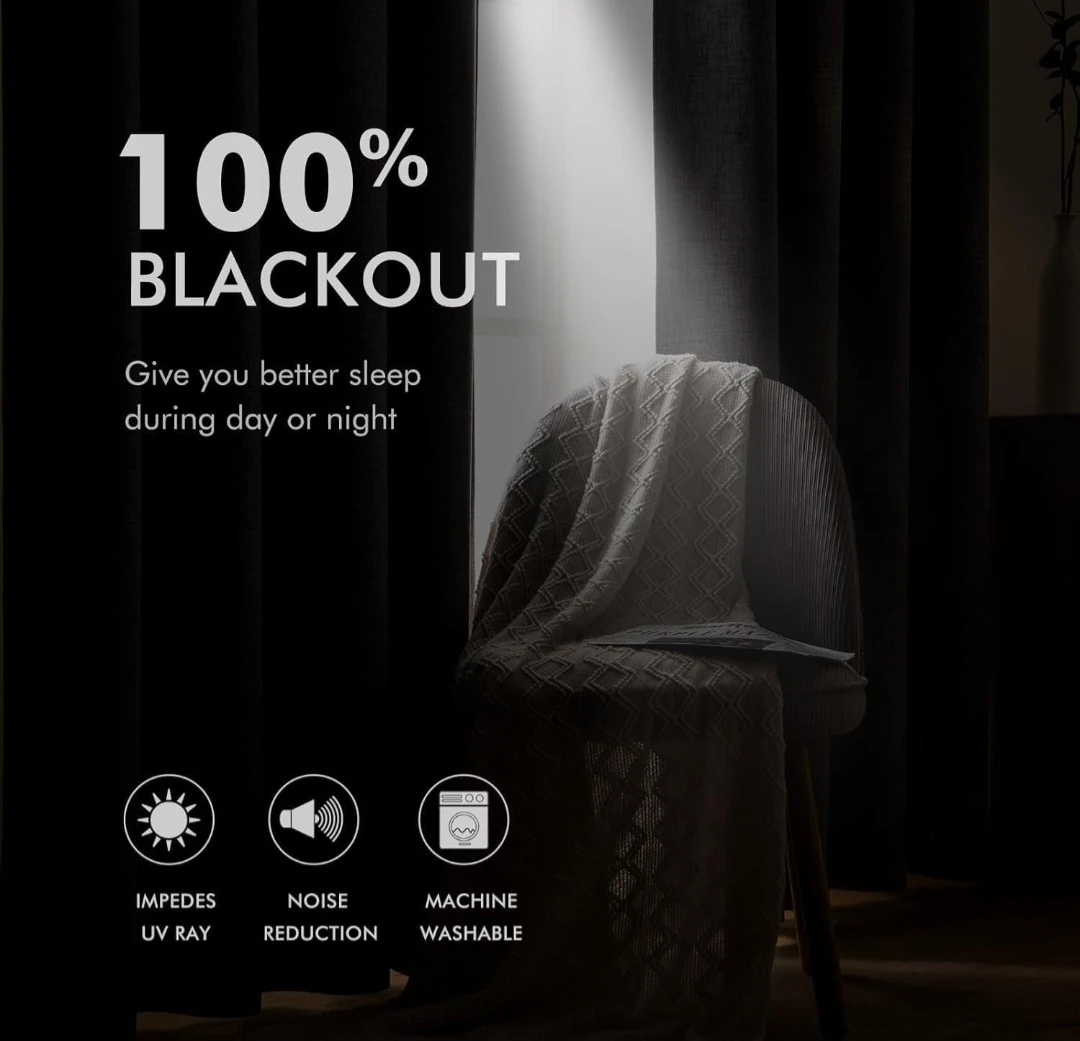 Heavy-duty 100% Blackout Faux Linen Curtains - photo 3