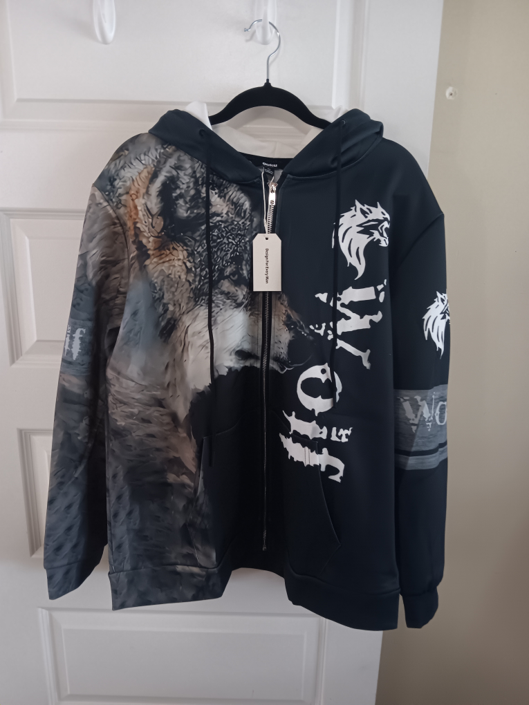 Wolf Print Zipper Hoodie