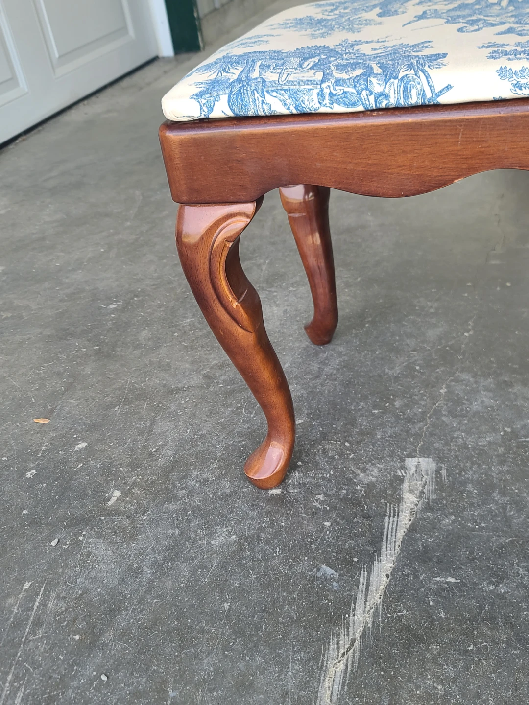 Vintage Bench with Blue Toile Upholstery - photo 2