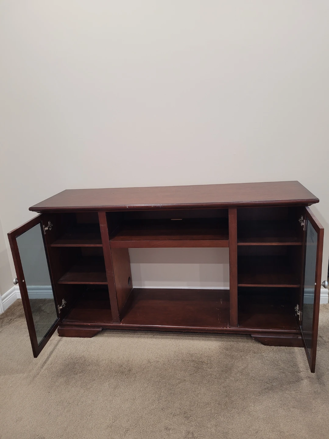 Dark Wood TV Stand with Glass Doors - photo 2
