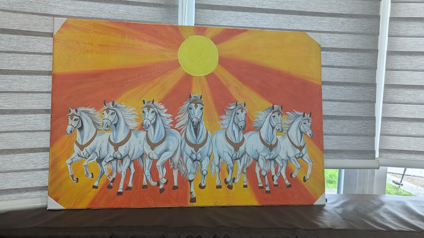 Painting of Seven White Horses with Sun