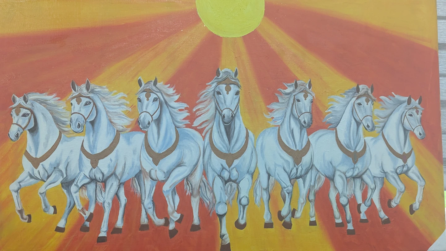 Painting of Seven White Horses with Sun - photo 2