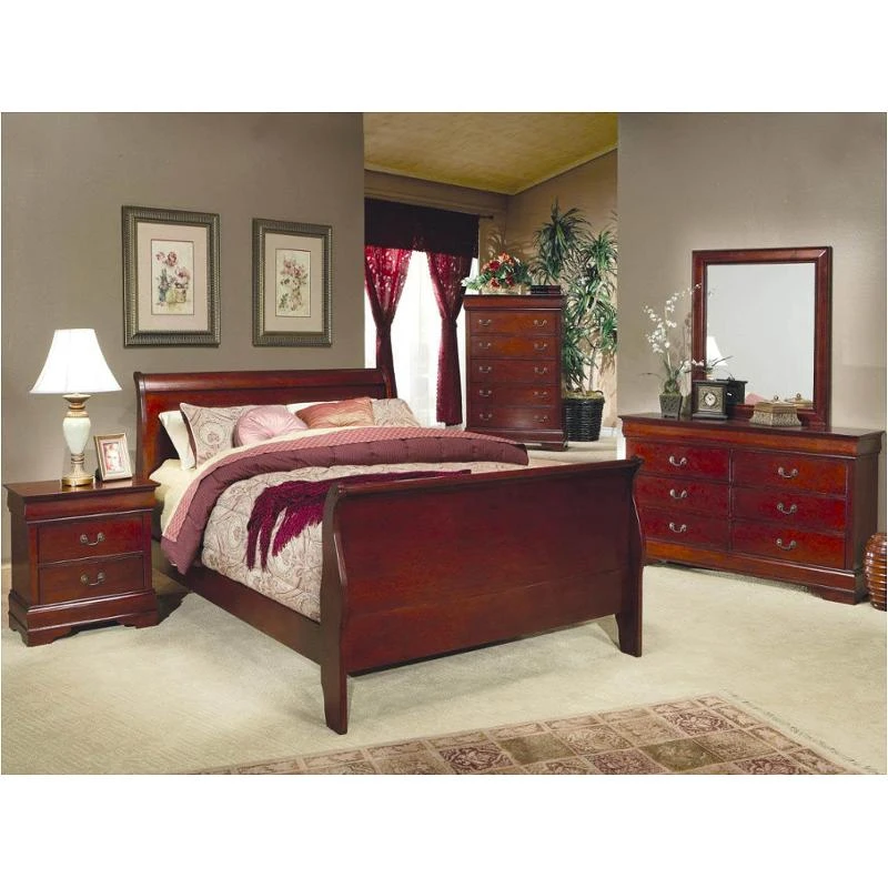 Wooden Sleigh Bed Frame - Cherry Finish - photo 2