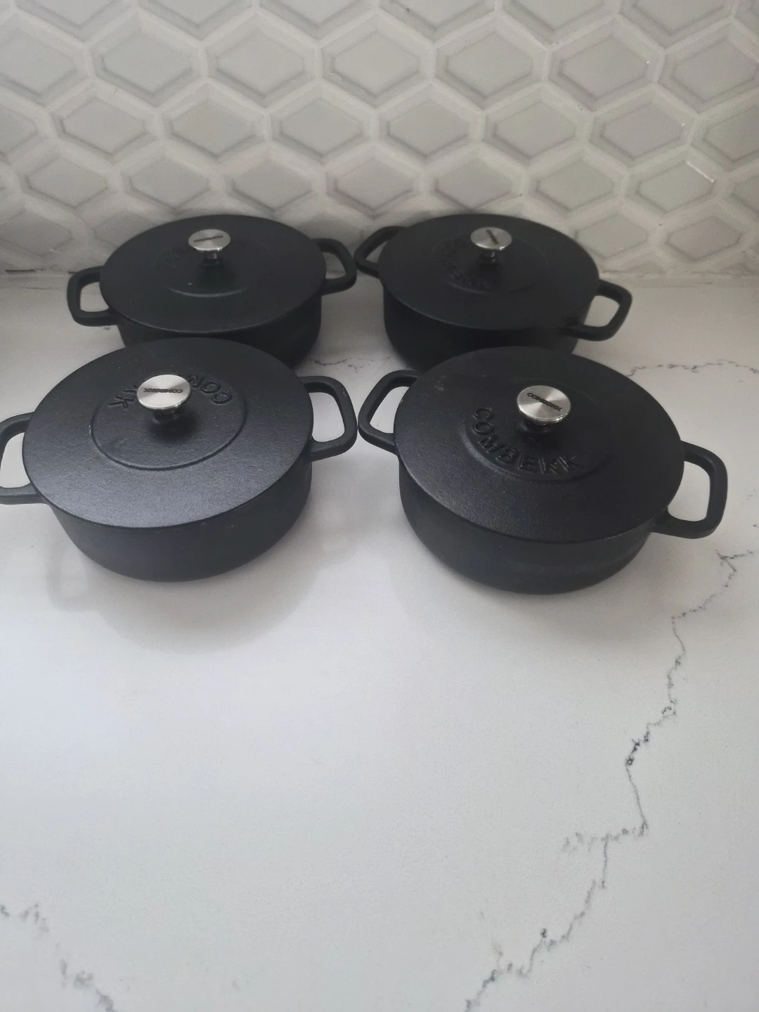 Set of 4 Black Cast Iron Mini Dutch Ovens