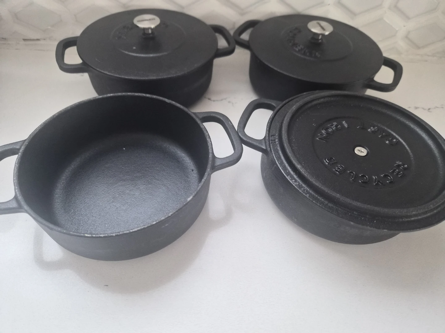 Set of 4 Black Cast Iron Mini Dutch Ovens - photo 2