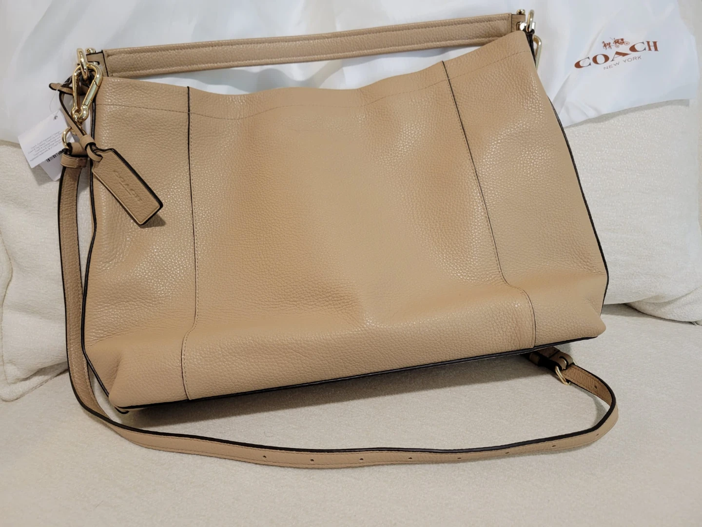 Coach Pebble Leather Hobo Shoulder Bag - Beige - photo 3
