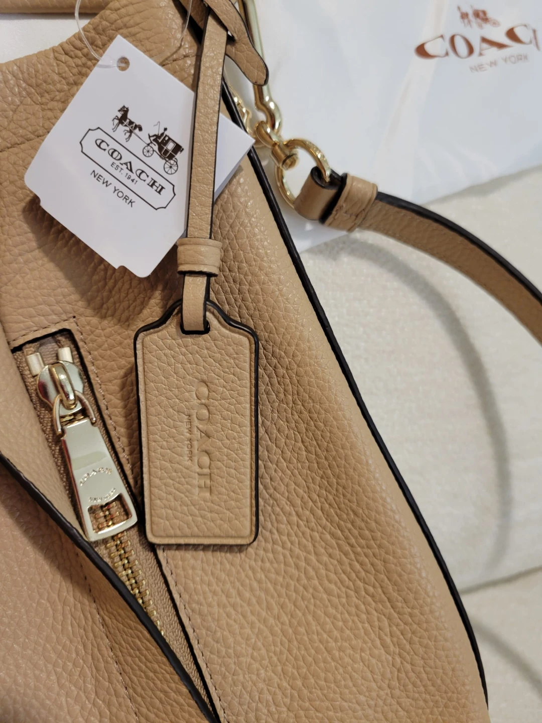 Coach Pebble Leather Hobo Shoulder Bag - Beige - photo 5