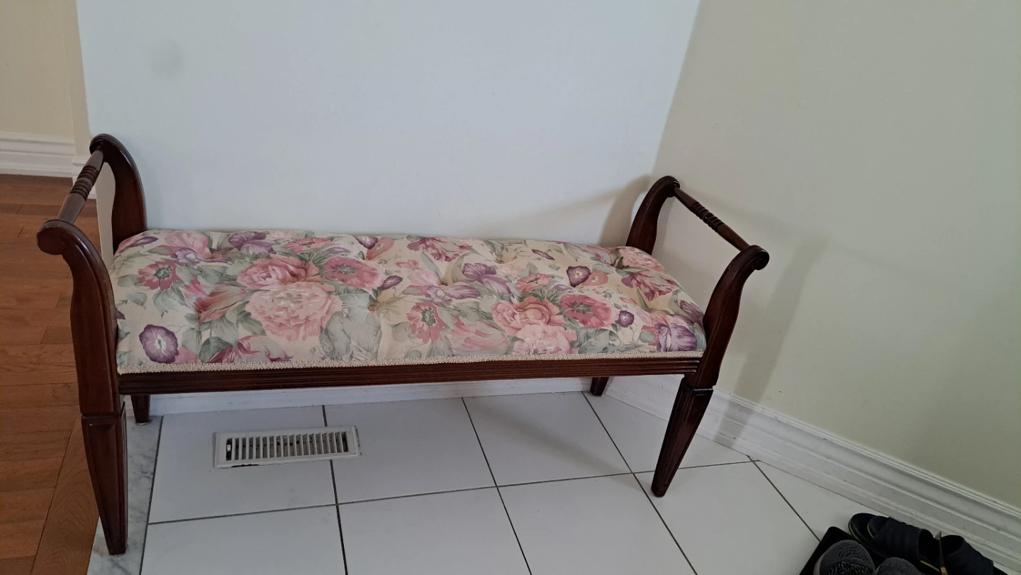 Padded Upholstered Bench with Floral Fabric
