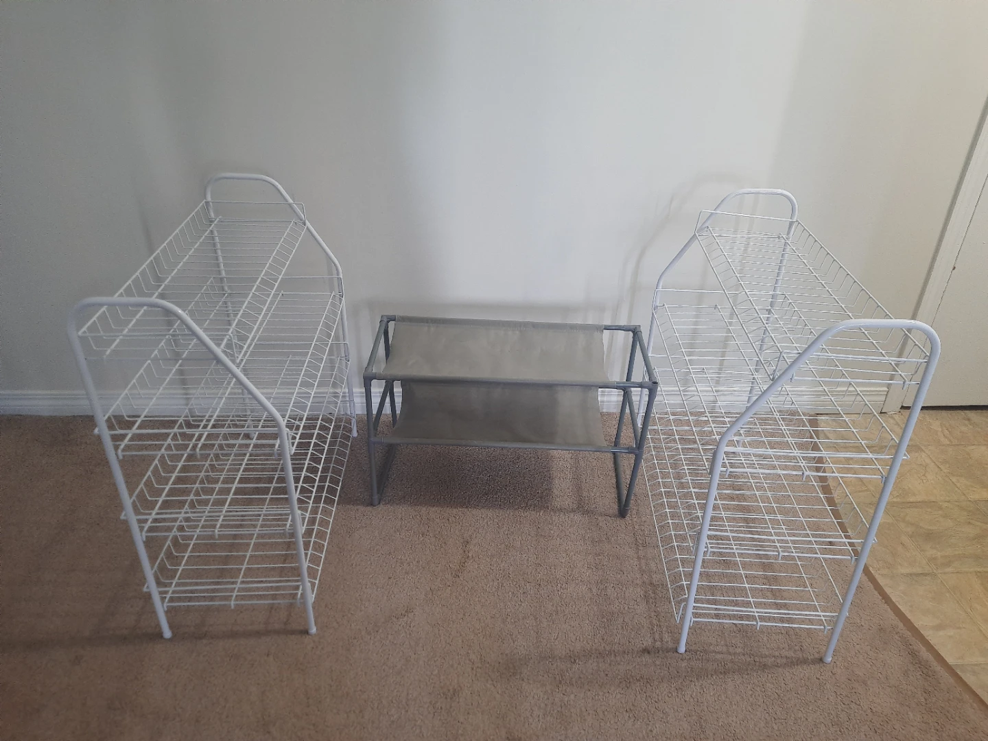 3-Tier Wire Shoe Rack & 2-Tier Fabric Shelf Set