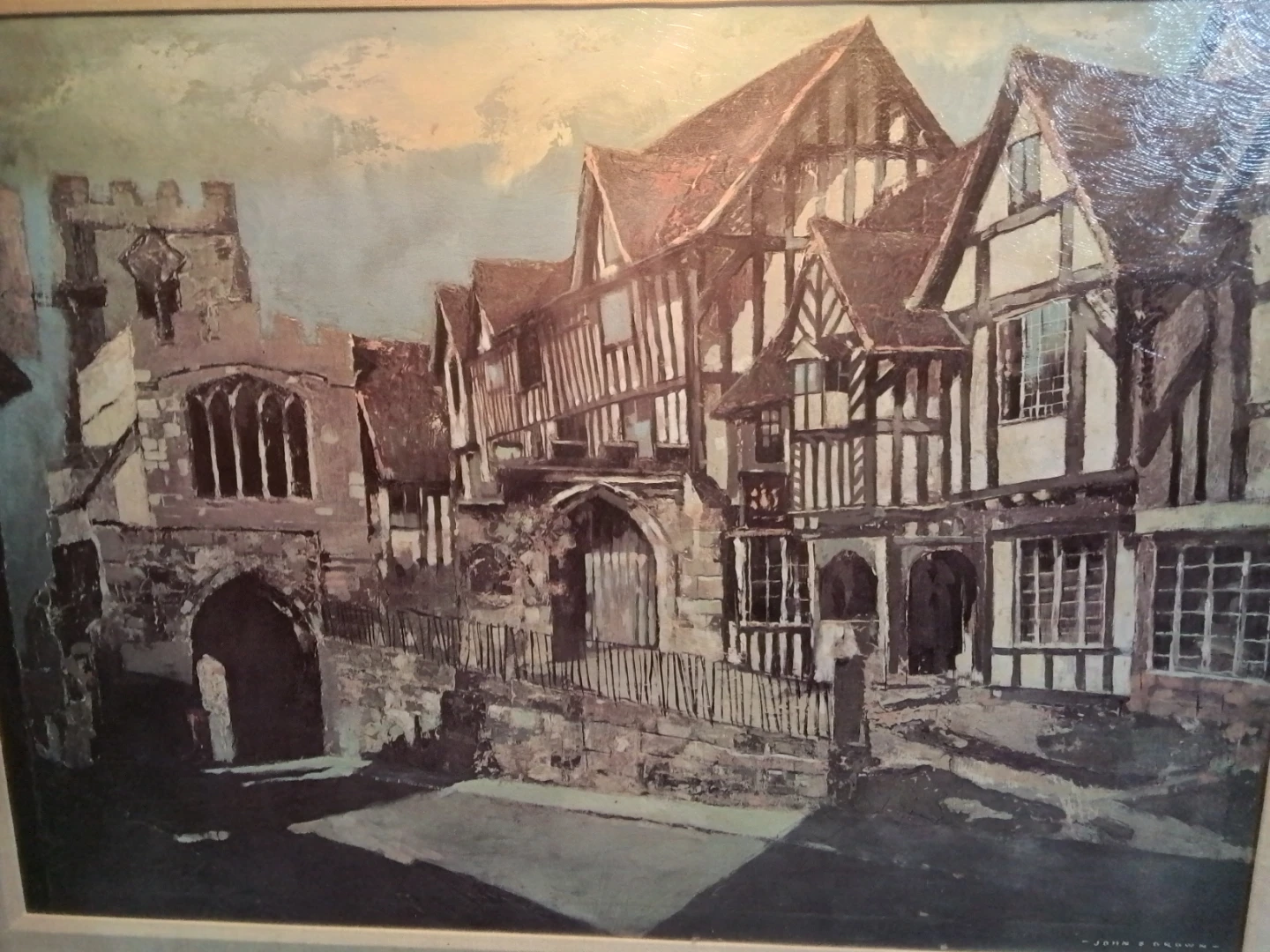 Vintage 1970s John Brown "Westgate, Warwick" Textured Print - photo 3