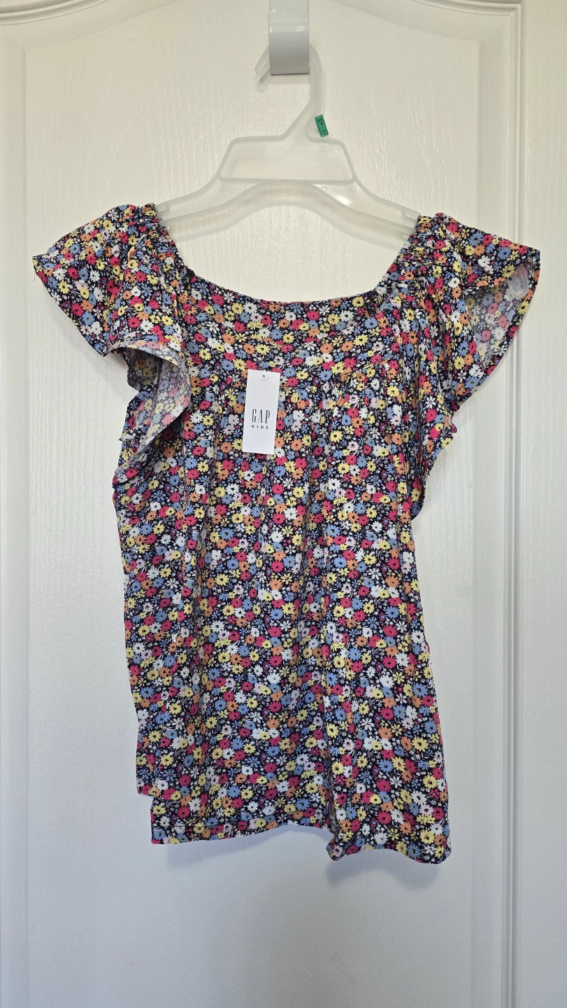 New Gap Girls Floral Flutter Sleeve Top - XL (12y)