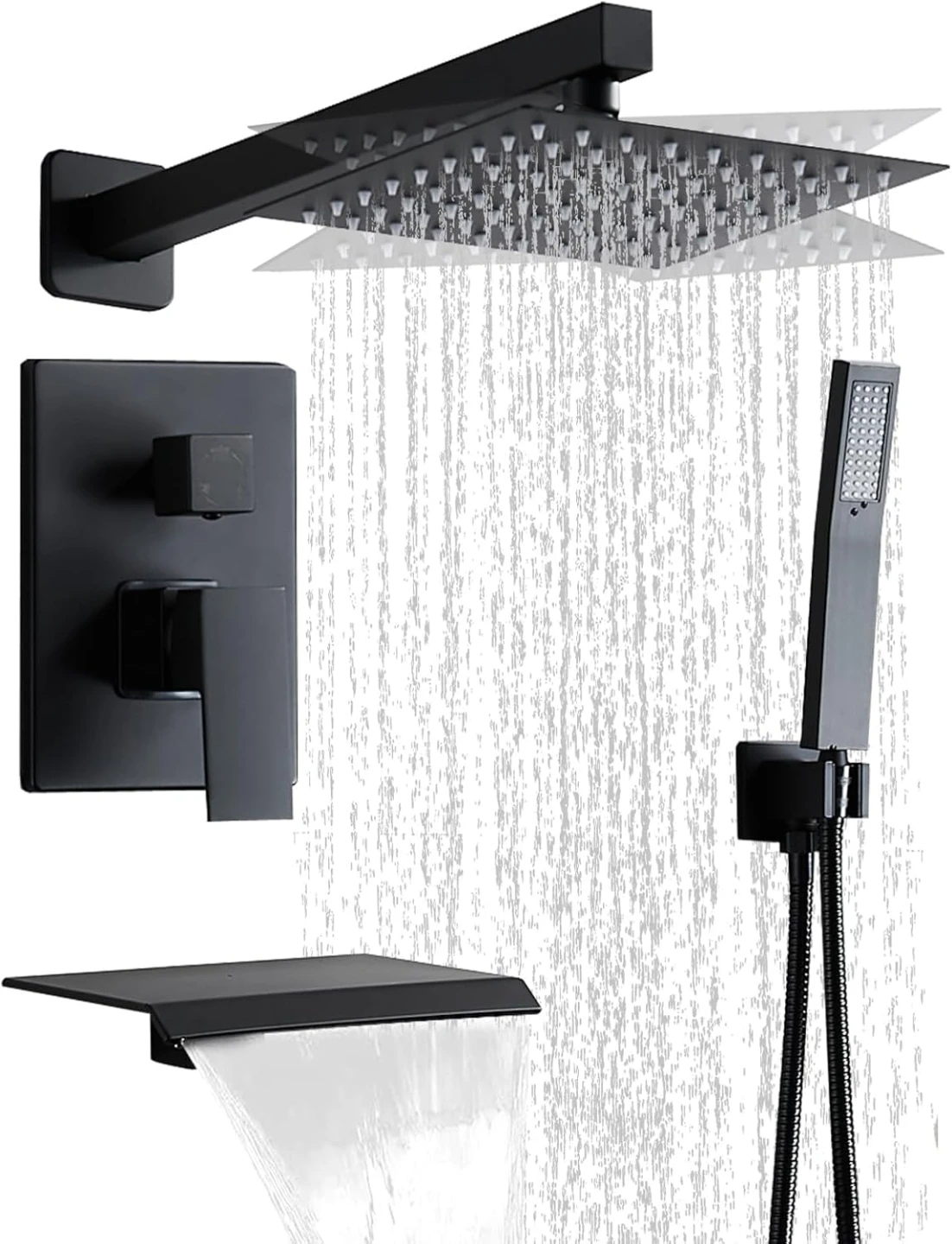 Brand New 3 in 1 Matte Black Rainfall Shower Kit For Sale