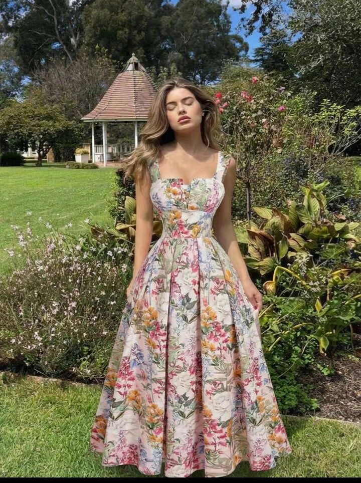 Floral Print Square Neck Midi Dress