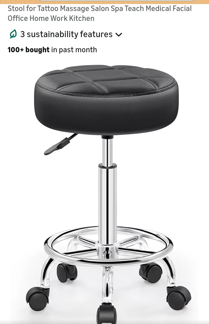 Black Rolling Stool for Massage, Salon, Spa, Office, and Kitchen