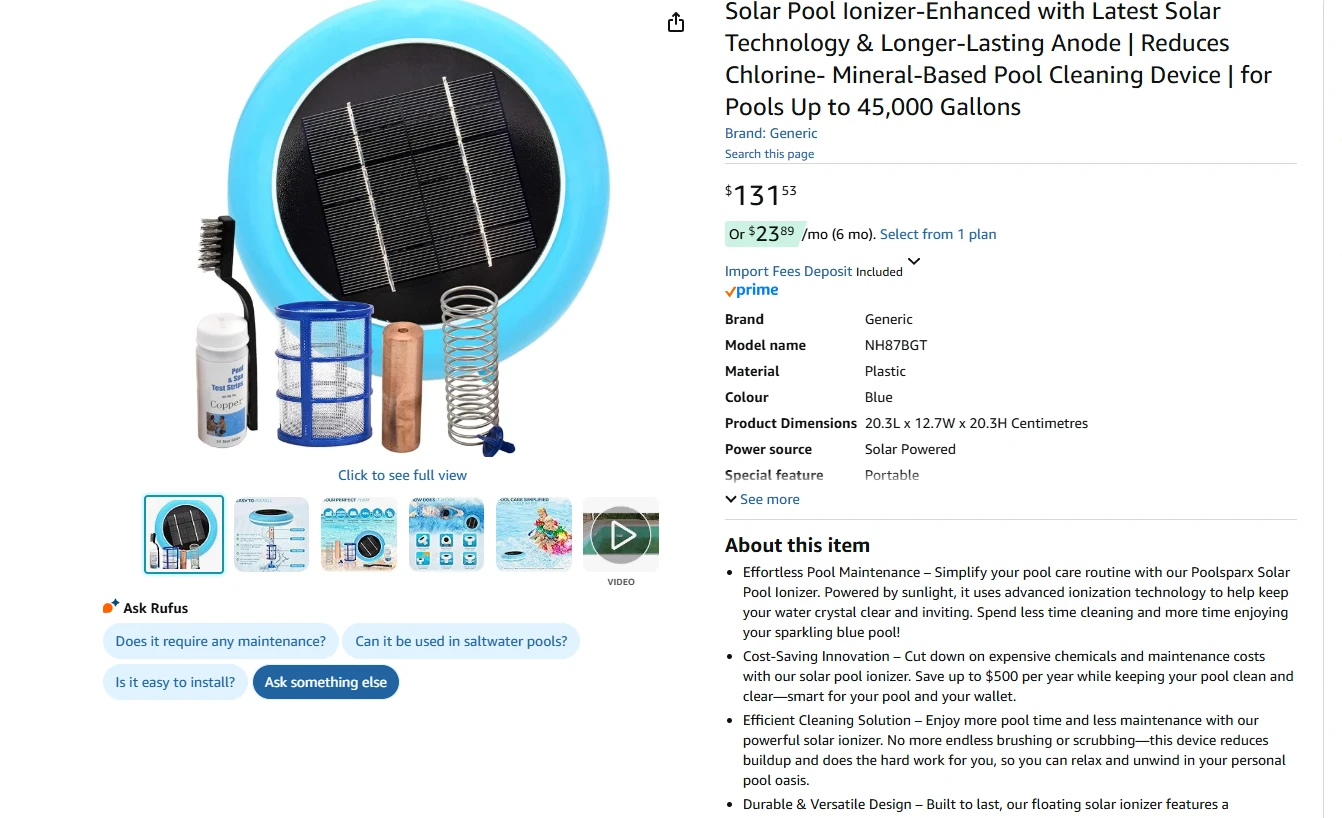 Pool Ionizer - Solar Powered, Blue - photo 2