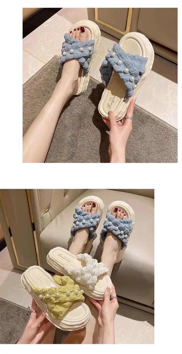 Platform Pearl Slides - Blue - photo 2