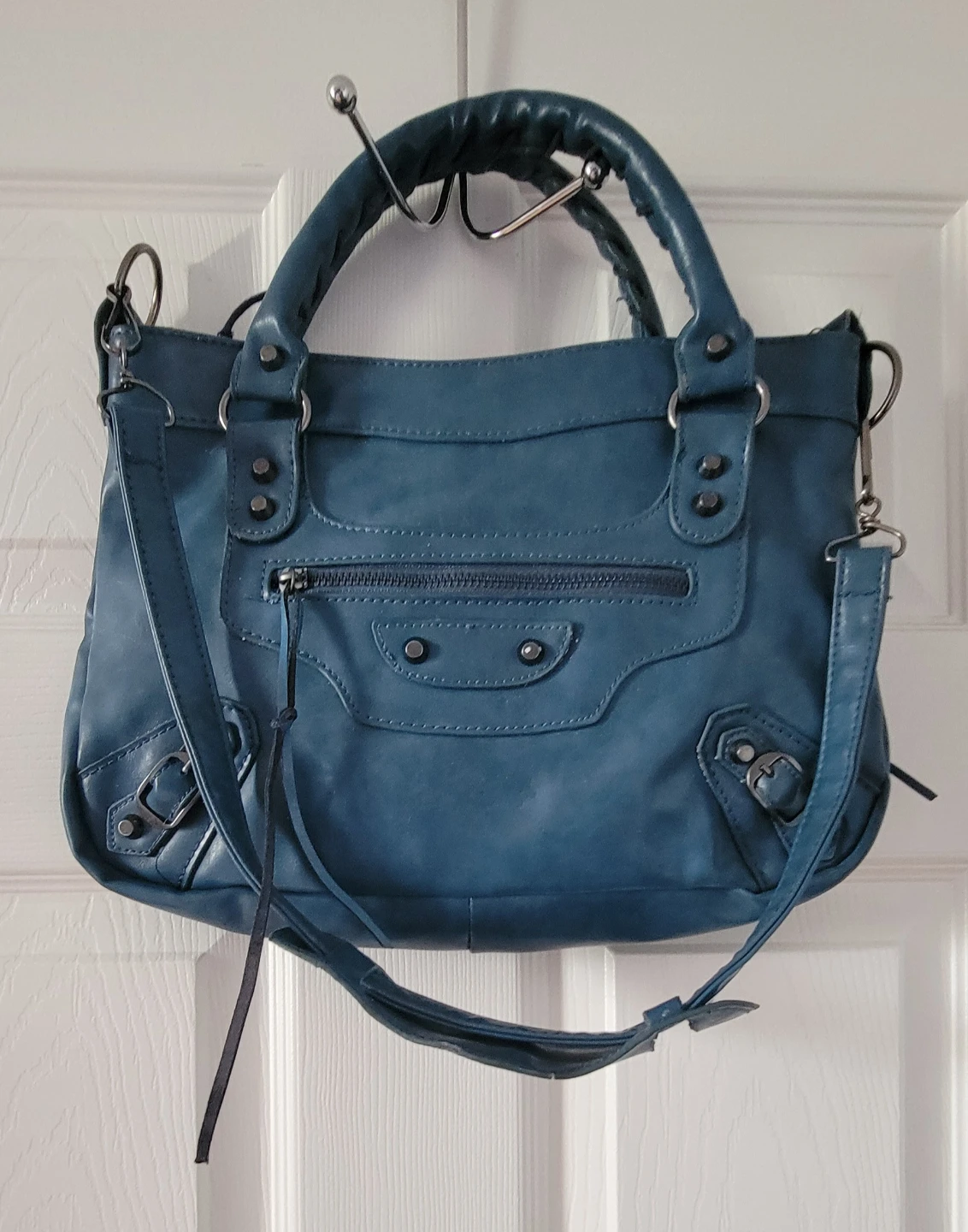 Blue Faux Leather Satchel Handbag - photo 2