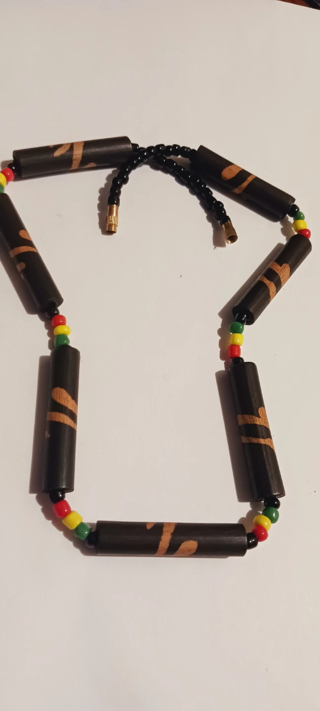 New !! Wooden Tube Necklace with Rasta Beads - photo 3