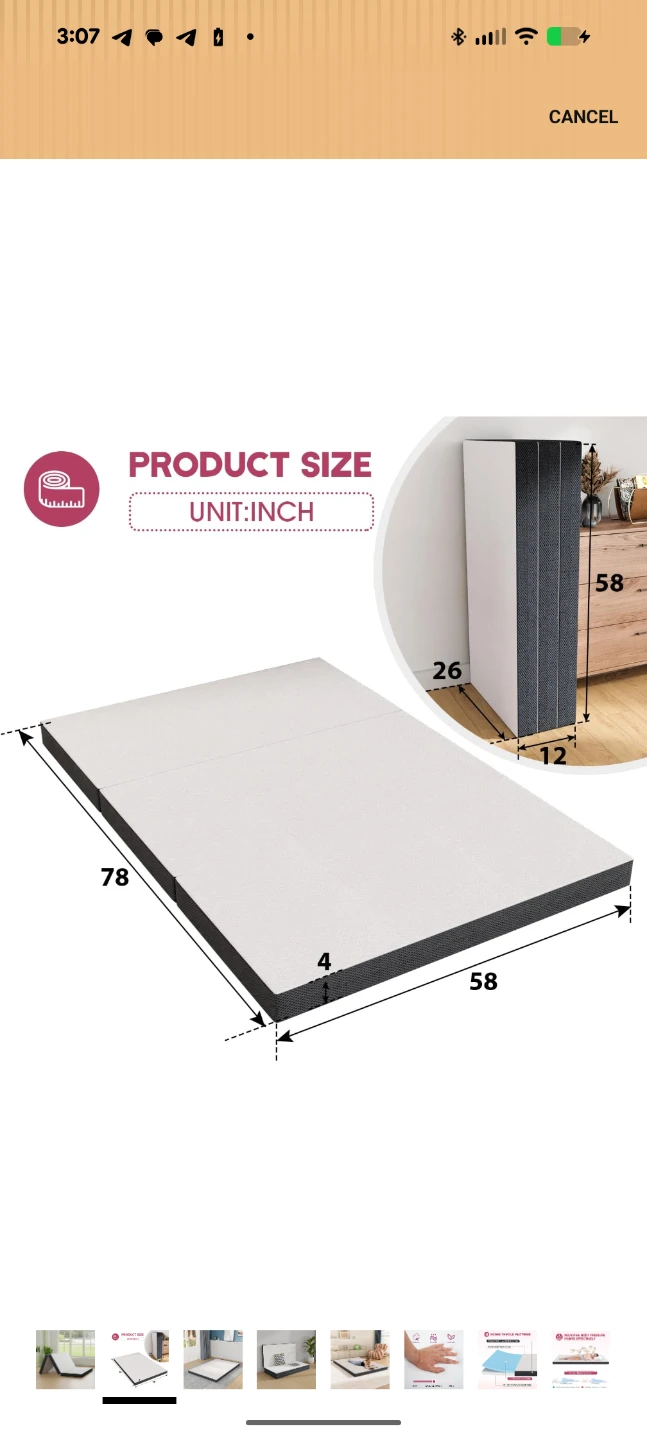 Trifold queen size 4in thick mattress