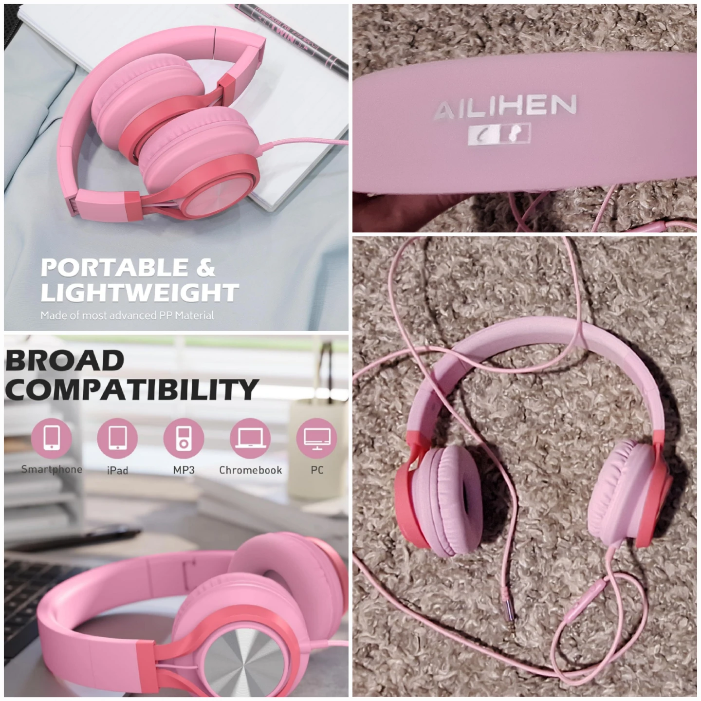 Headphones with audio jack - NEW compact pink headphones - photo 2