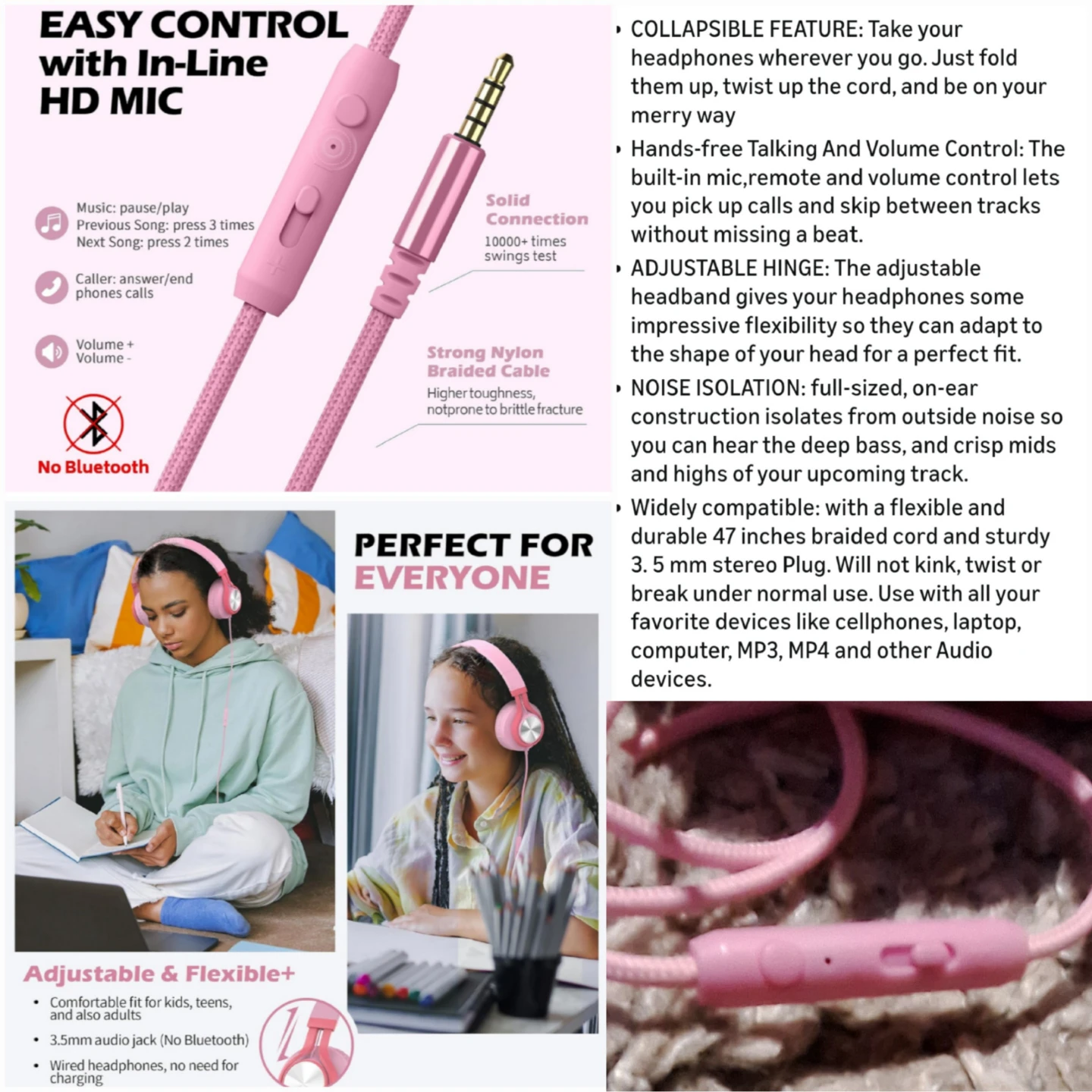 Headphones with audio jack - NEW compact pink headphones - photo 5