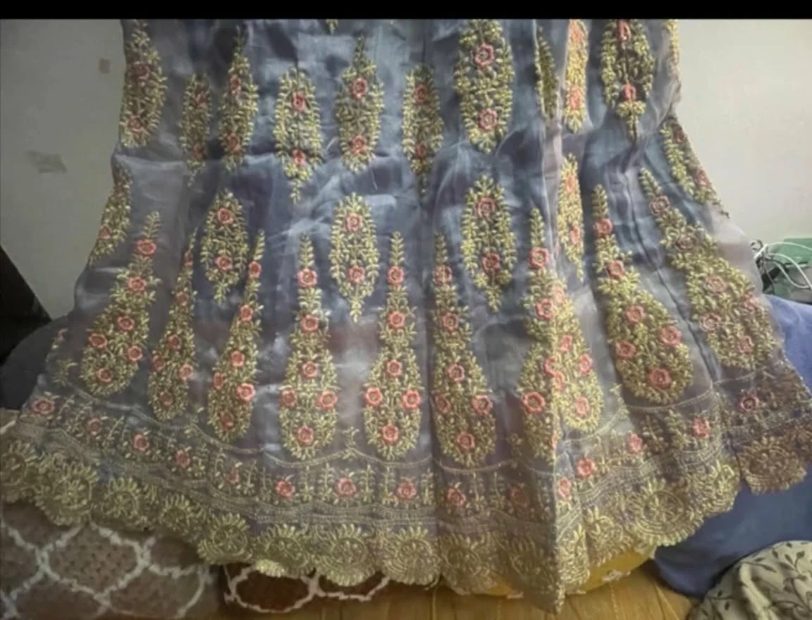 Embroidered Grey and Teal Indian Outfit - photo 2
