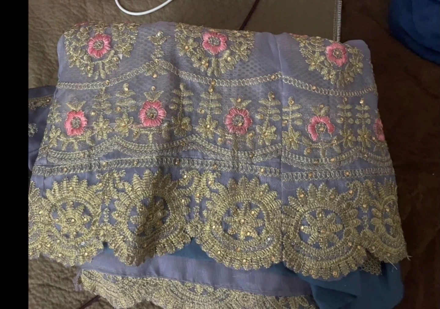 Embroidered Grey and Teal Indian Outfit - photo 3