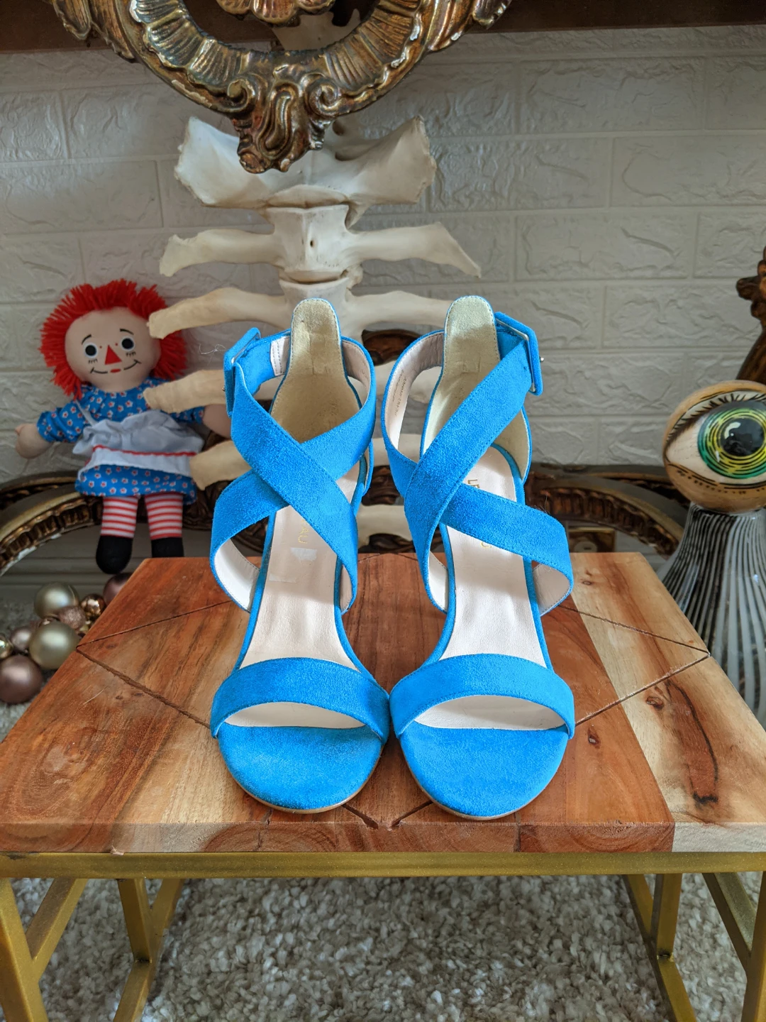 Le Château Blue Suede Strappy Heels Size 6