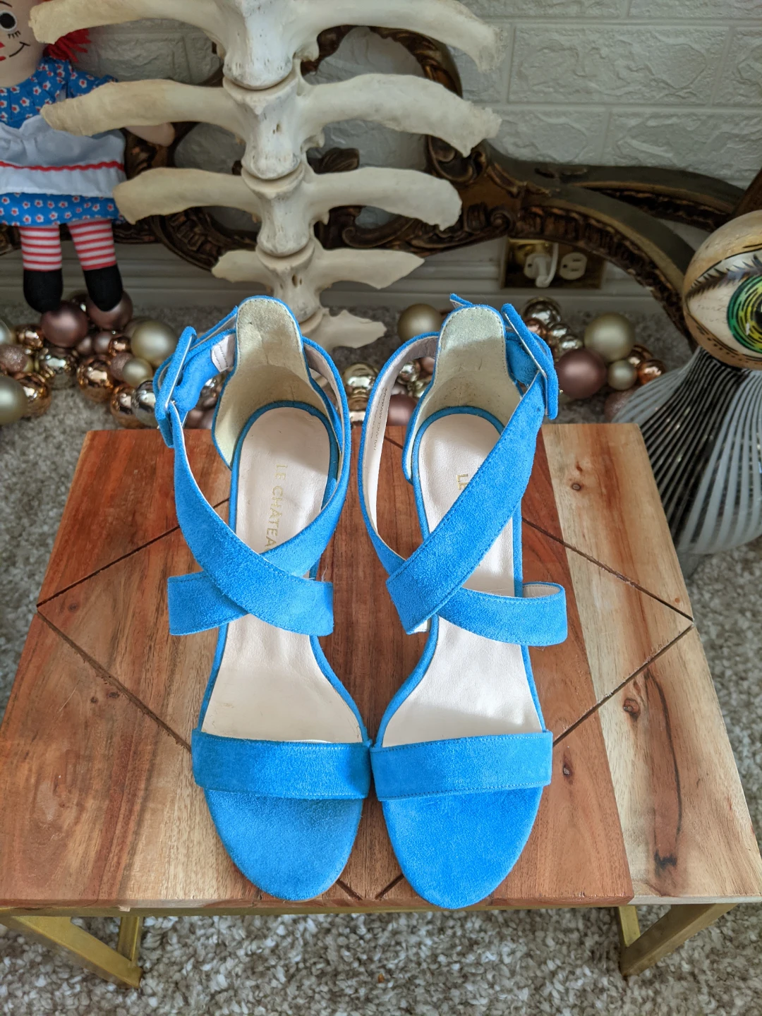 Le Château Blue Suede Strappy Heels Size 6 - photo 2