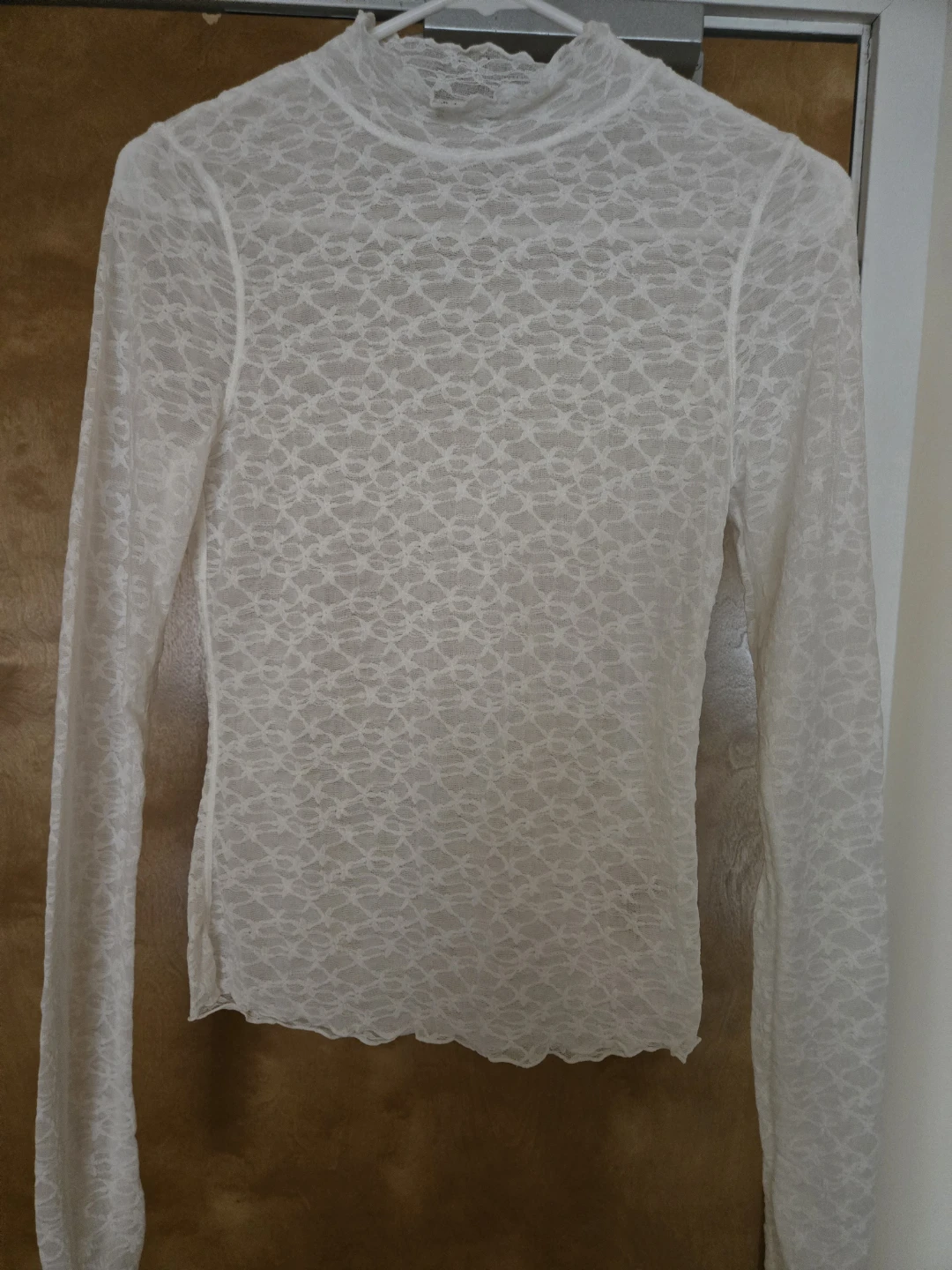 Free People White Lace Mock Neck Long Sleeve Top