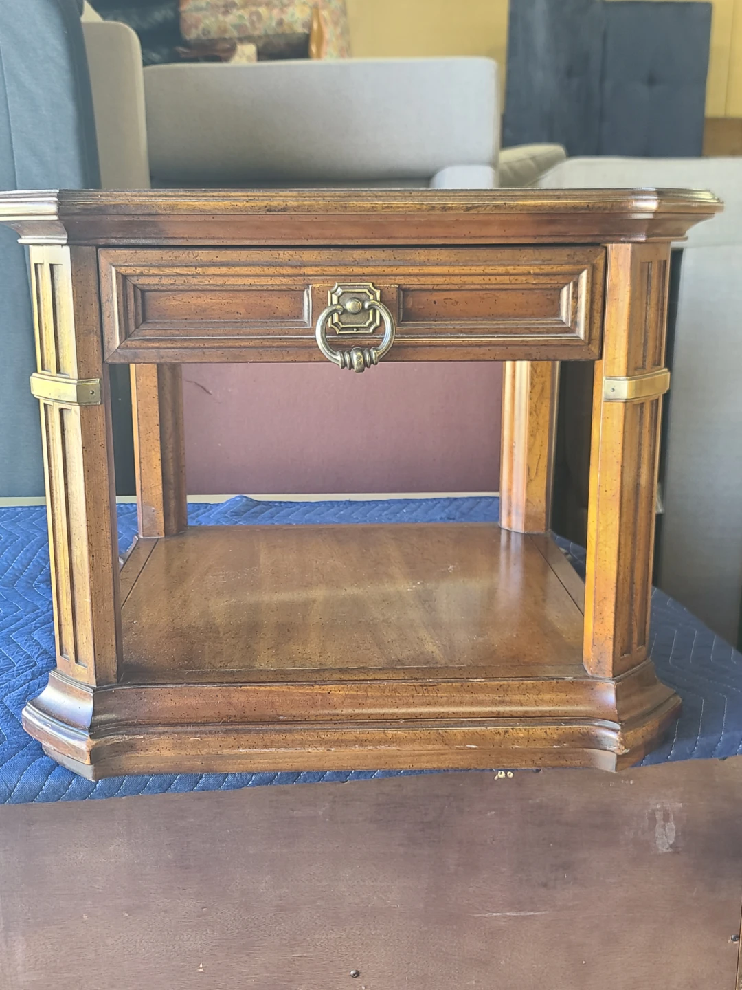 Vintage Wood End Table with Drawer