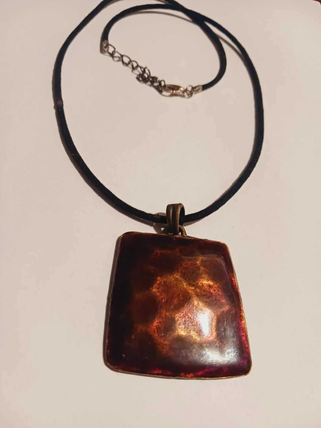 Brown Enameled  Square Pendant with  Necklace - photo 2