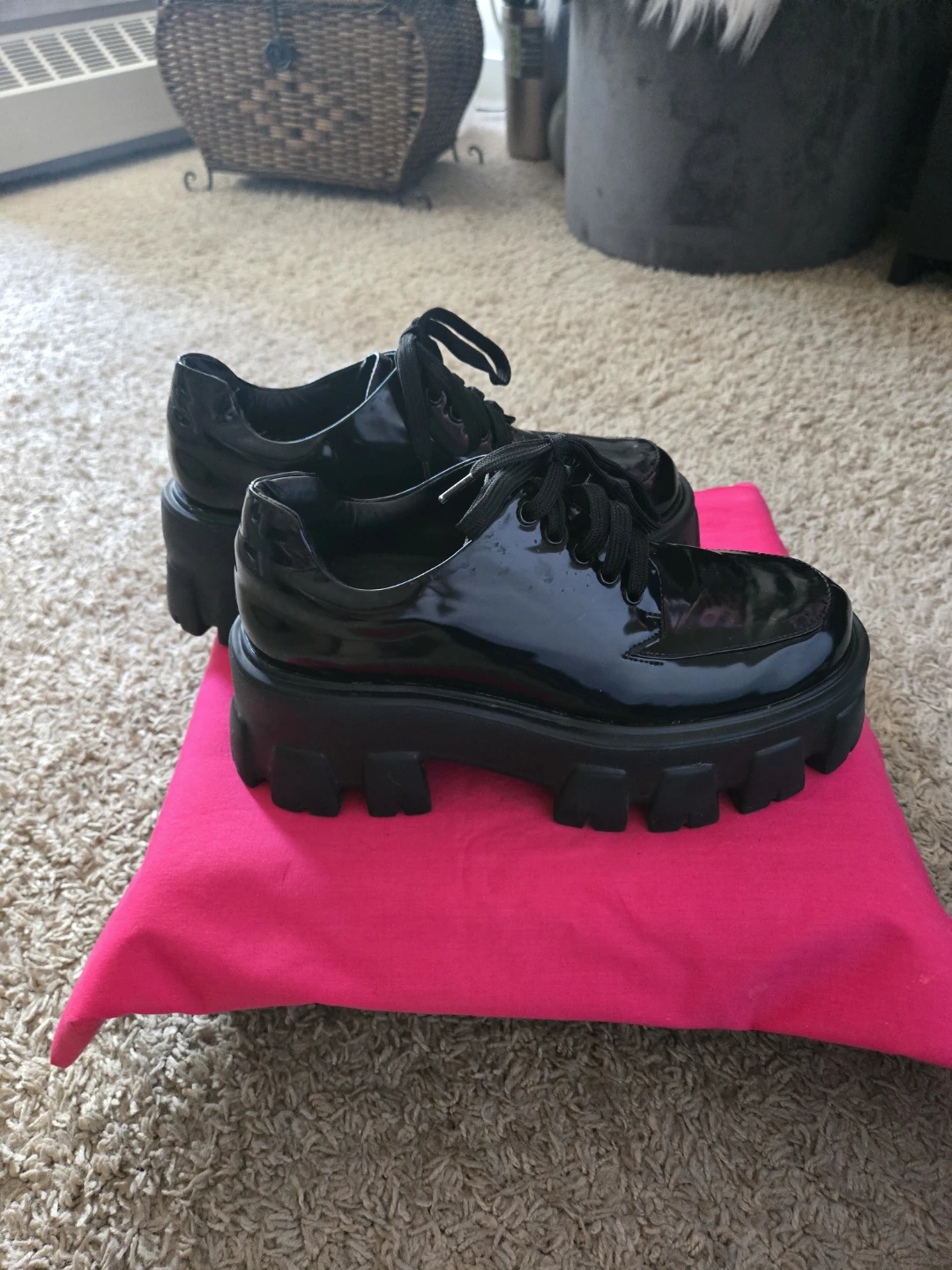 Black Patent Chunky Platform Lace-Up Shoes - photo 4