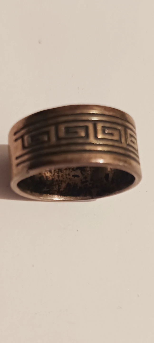 Sterling Silver 925 Mexico Signed Greek Key Design Band Ring - photo 3