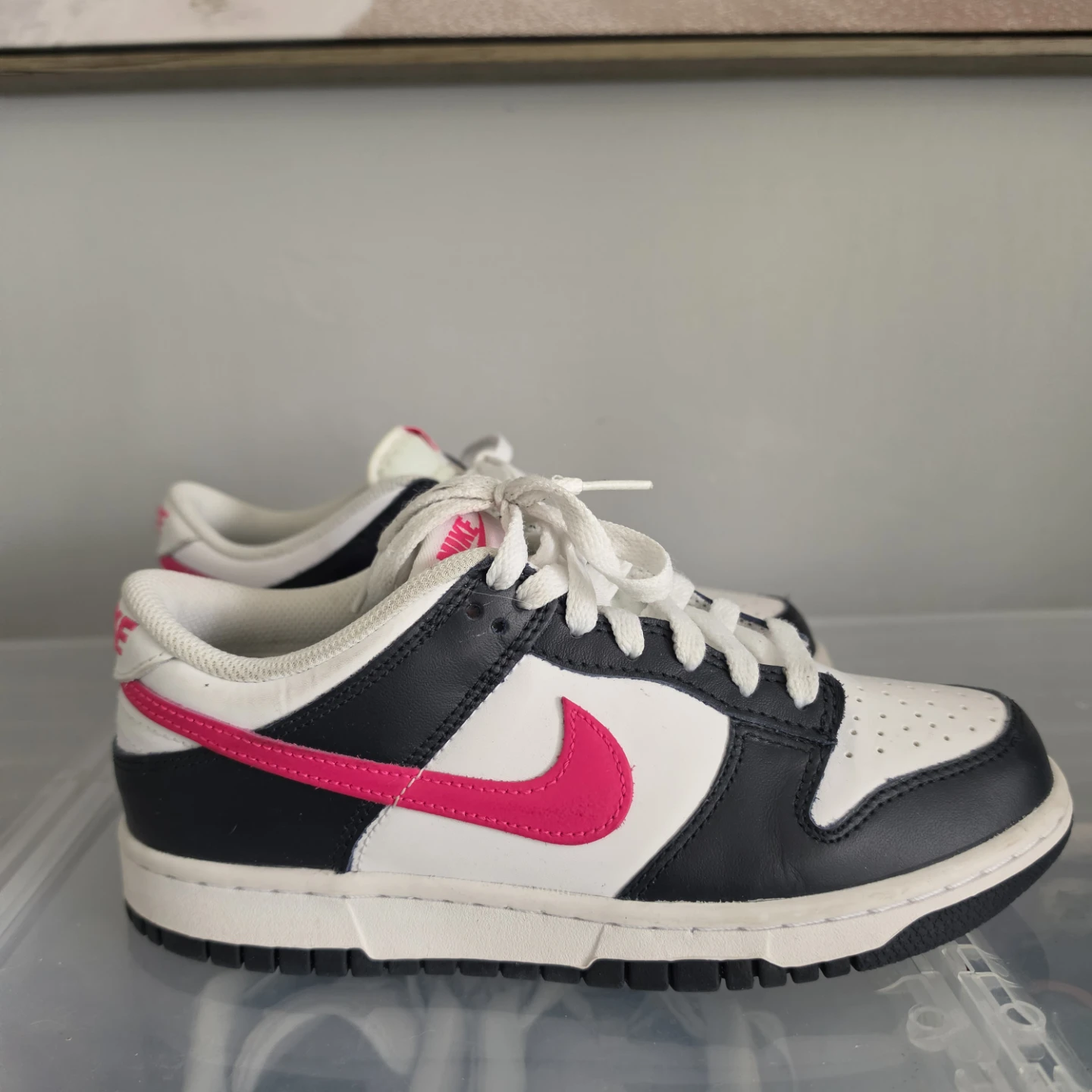 6Y Nike Dunk Low White Black Pink - EUC