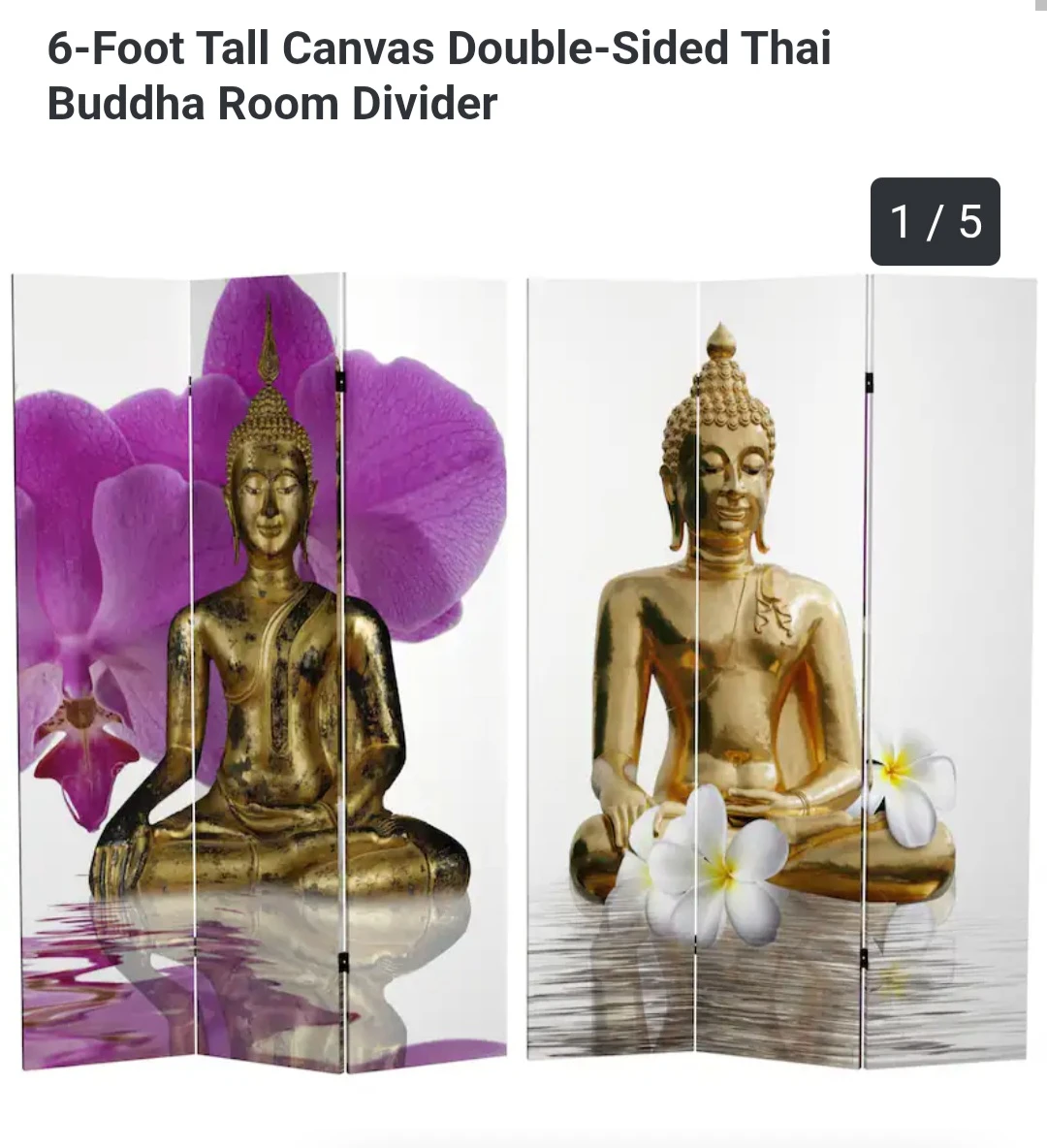 6-Foot Tall Canvas Double-Sided Thai Buddha Room Divider